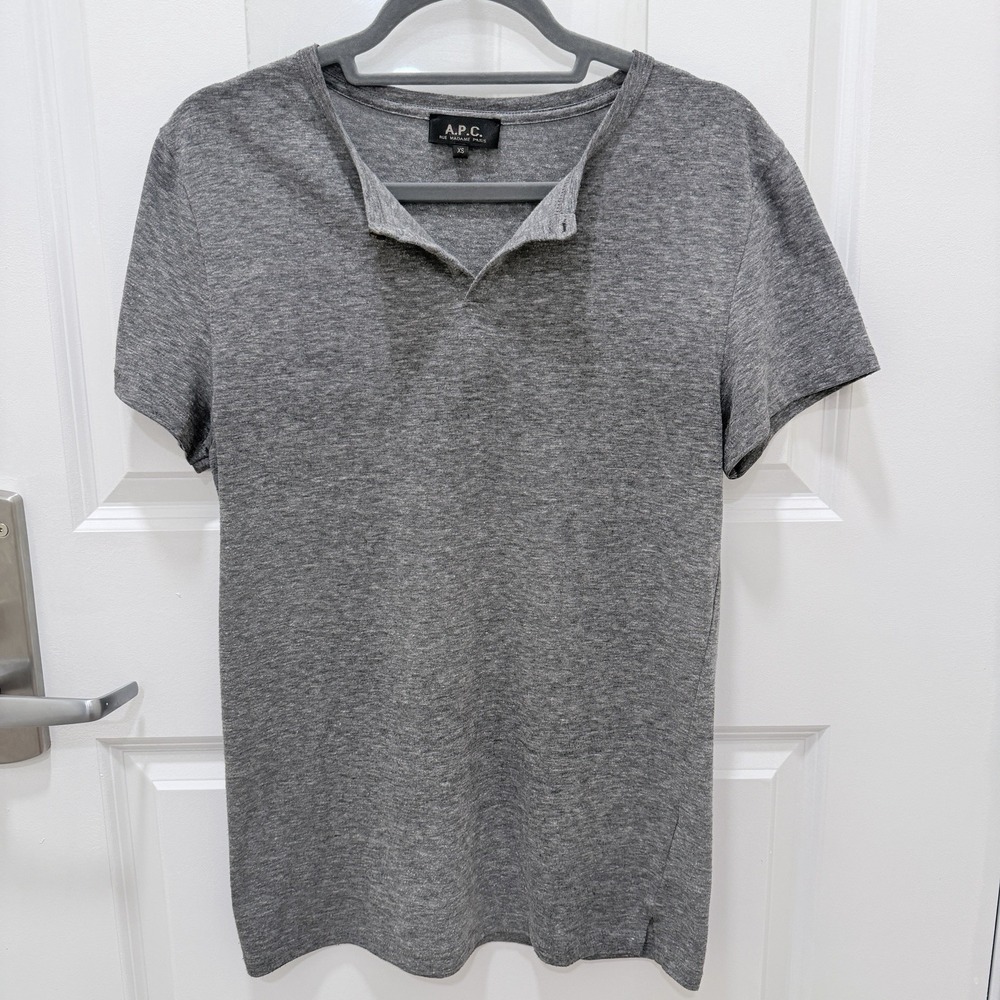 A.P.C. Rue Madame Paris Mens XS Gray Henley T Shirt Cotton Blend Portugal